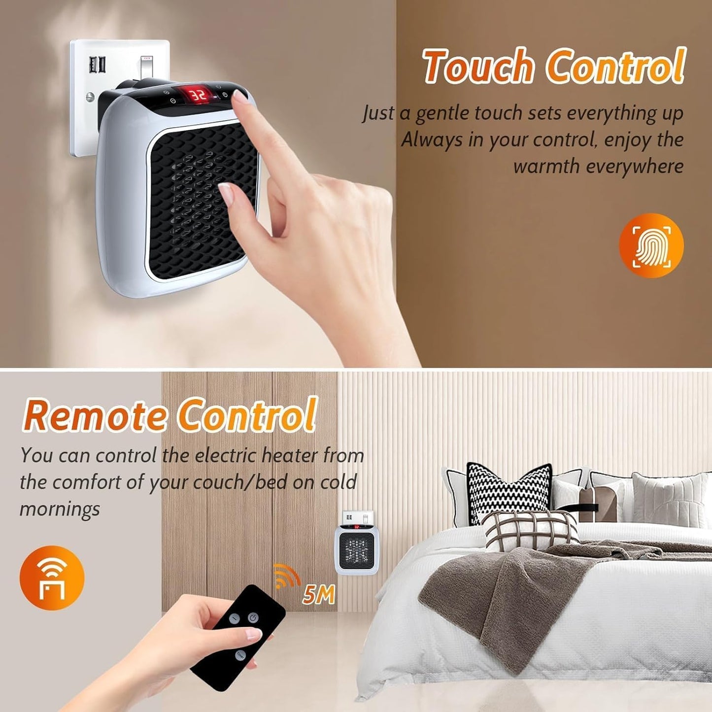 Handy Heater | Wall-Outlet Portable Heater with Remote | Mini Heater for Rooms & Offices