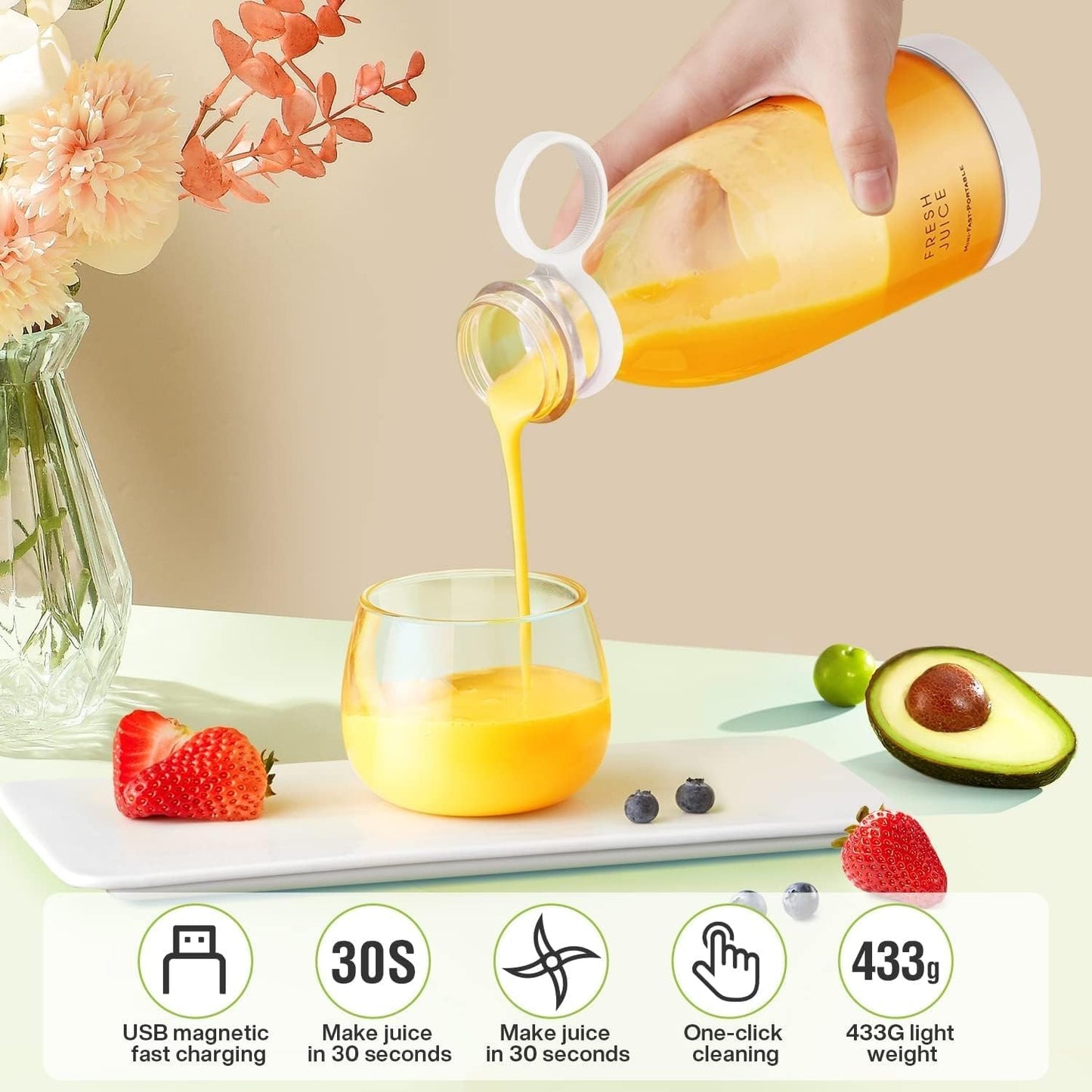 Rechargeable Mini USB Juicer & Blender - Portable Personal Electric Fruit Mixer & Grinder