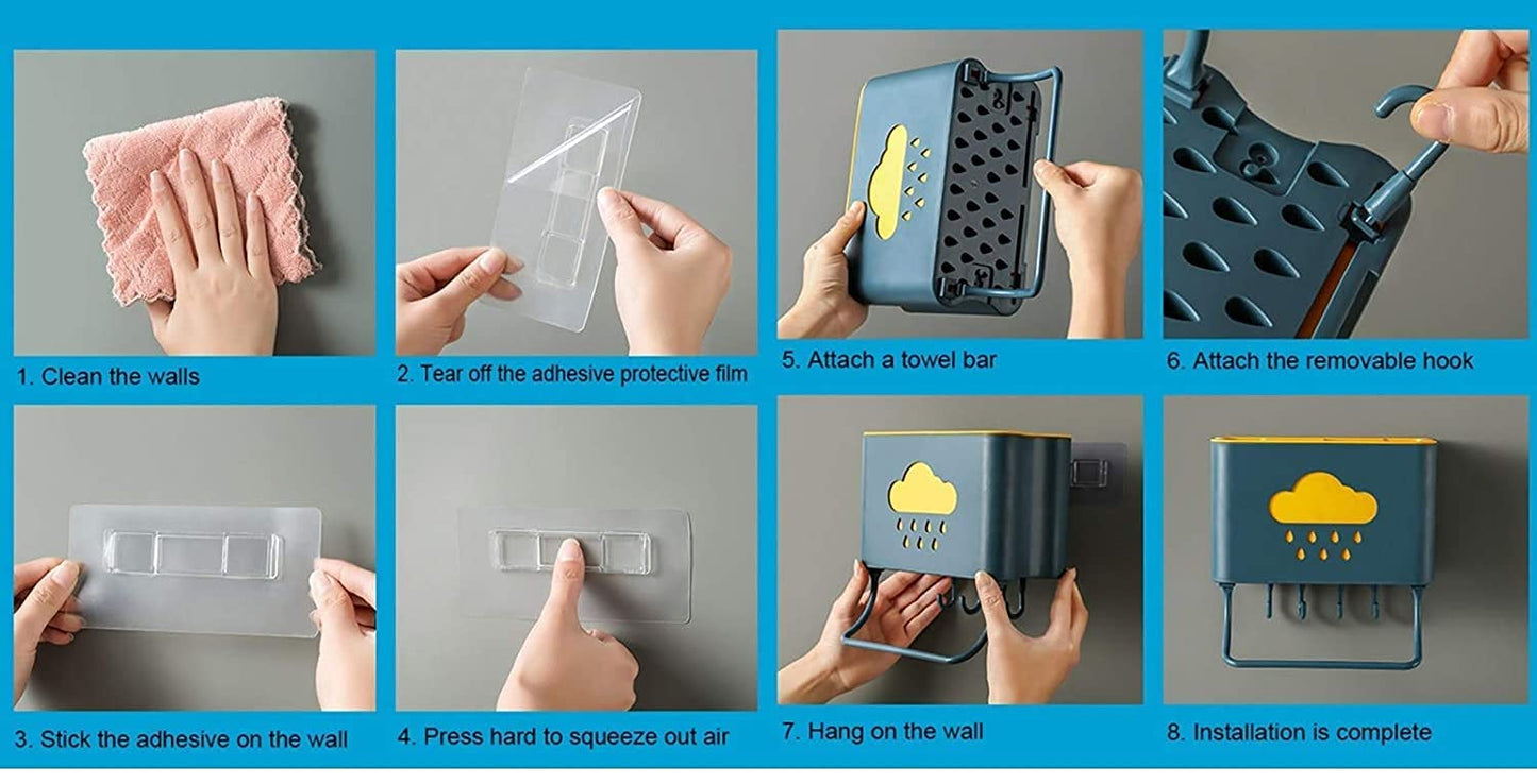 Cloud-Shaped Plastic Cutlery Holder with 4 Hooks & Towel Rack