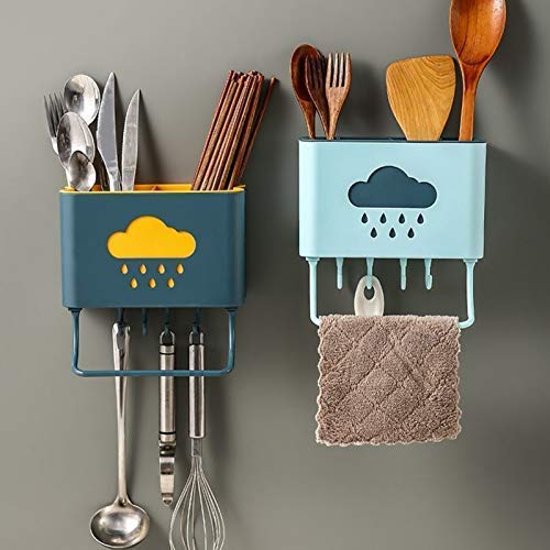 Cloud-Shaped Plastic Cutlery Holder with 4 Hooks & Towel Rack