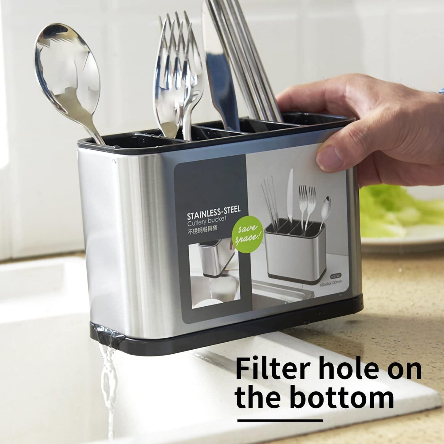 Kitchen Cutlery Organiser – 4-Compartment Countertop Stand – Ideal for Kitchen & Dining Table Storage