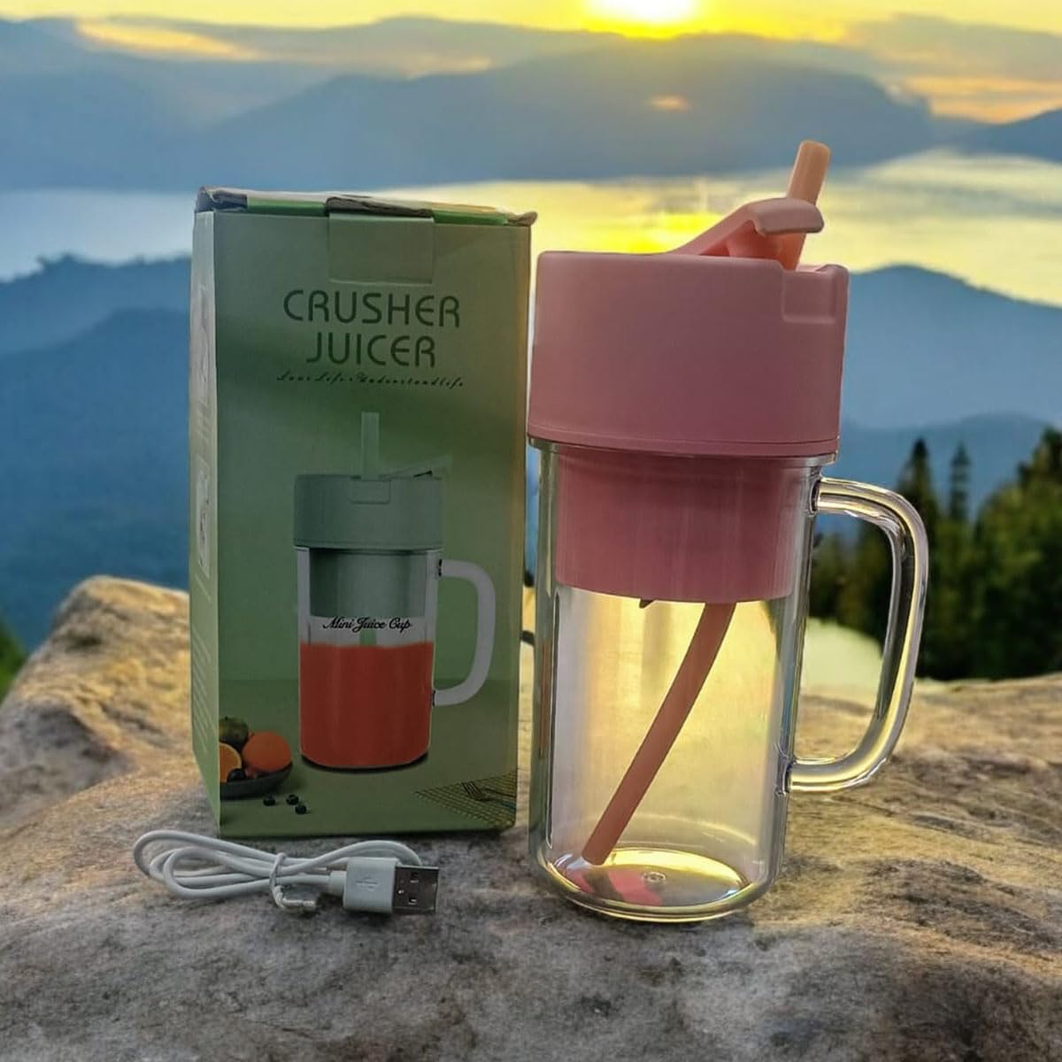 Rechargeable USB Portable Electric Juicer Blender with Straw – Compact Bottle Blender Cup