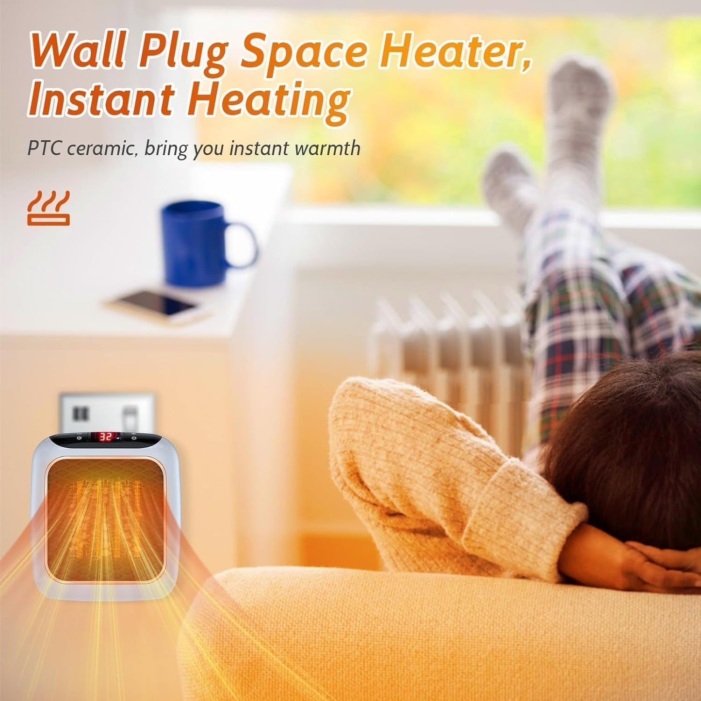 Handy Heater | Wall-Outlet Portable Heater with Remote | Mini Heater for Rooms & Offices