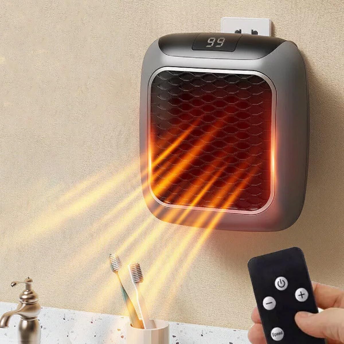 Handy Heater | Wall-Outlet Portable Heater with Remote | Mini Heater for Rooms & Offices