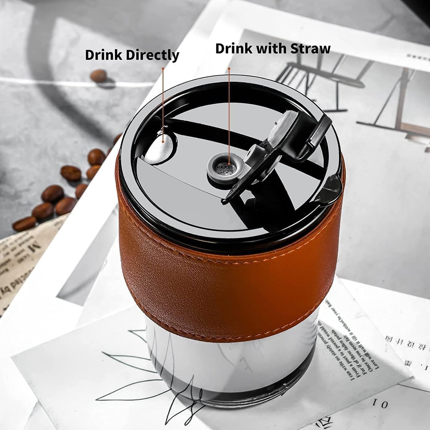 Leather Grip Glass Sipper Mug 450 ml | Reusable, Leakproof, Hot & Cold Drink Mug