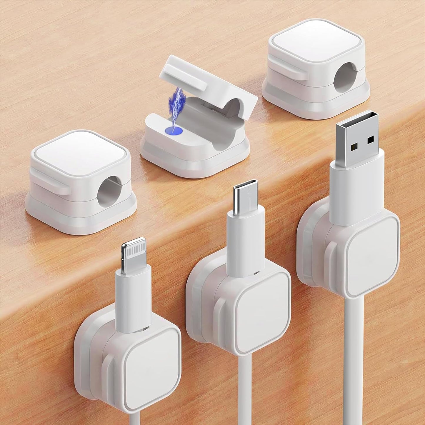 Magnetic Cable Organiser - Adhesive Cord Holder for USB, Phone Chargers, and Wires and Nightstand Cable Management