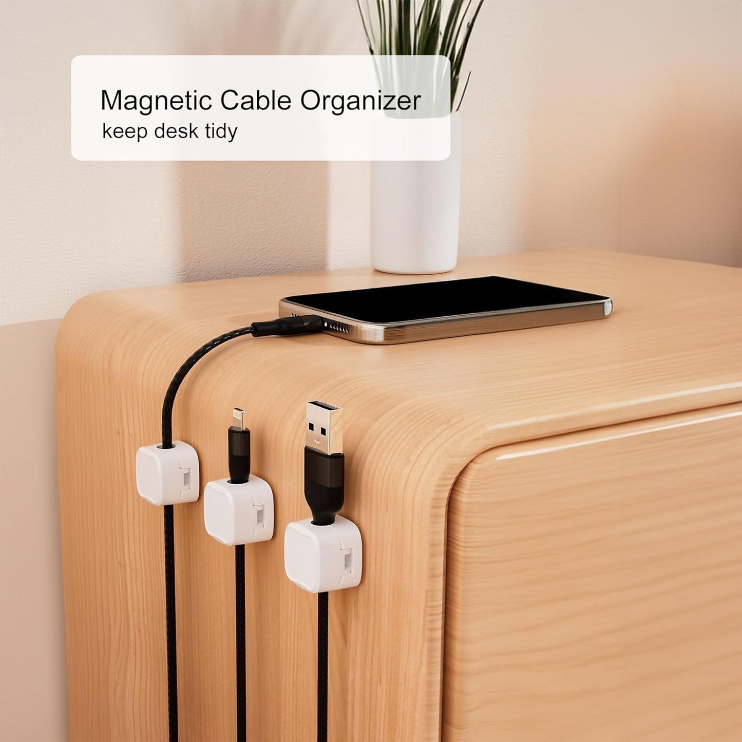 Magnetic Cable Organiser - Adhesive Cord Holder for USB, Phone Chargers, and Wires and Nightstand Cable Management