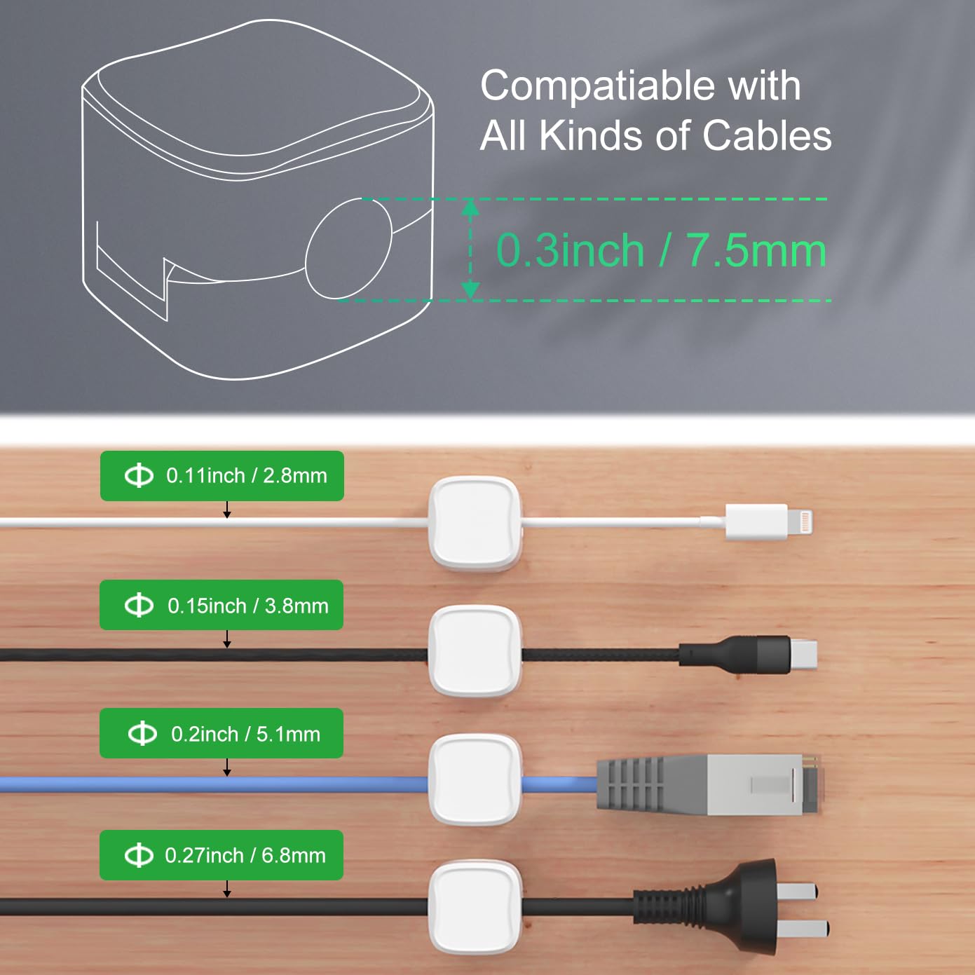 Magnetic Cable Organiser - Adhesive Cord Holder for USB, Phone Chargers, and Wires and Nightstand Cable Management