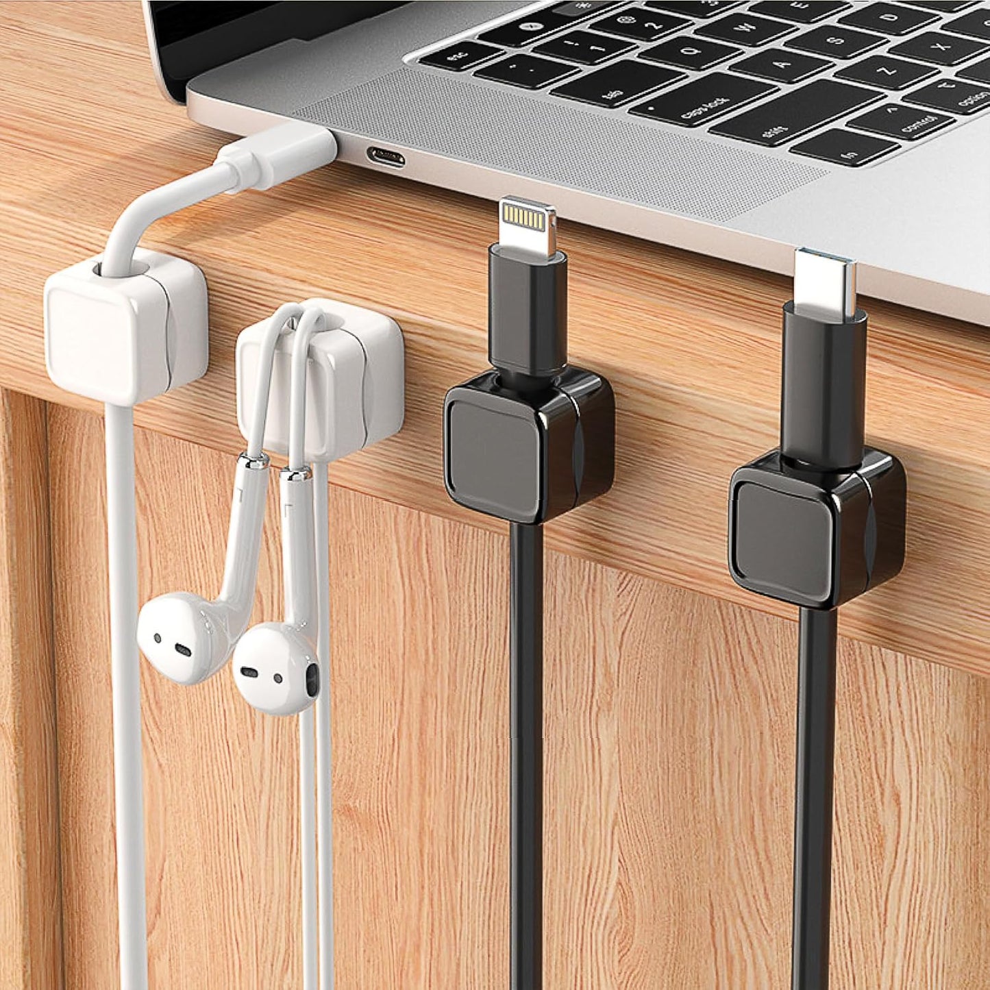 Magnetic Cable Organiser - Adhesive Cord Holder for USB, Phone Chargers, and Wires and Nightstand Cable Management