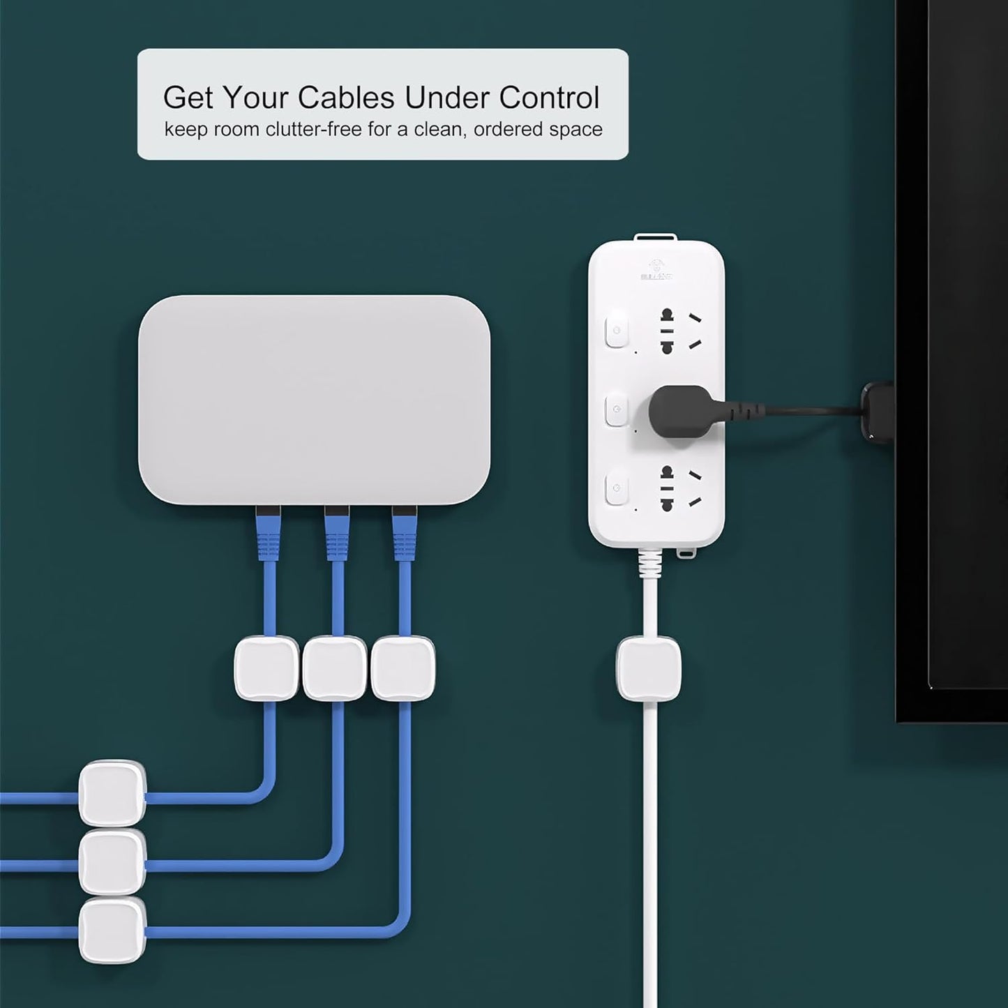 Magnetic Cable Organiser - Adhesive Cord Holder for USB, Phone Chargers, and Wires and Nightstand Cable Management