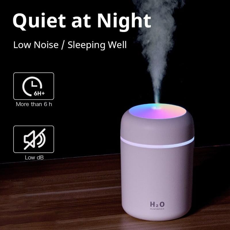 Colorful Mini Night Light Humidifier - 300ml Cool Mist for Home, Office & Car