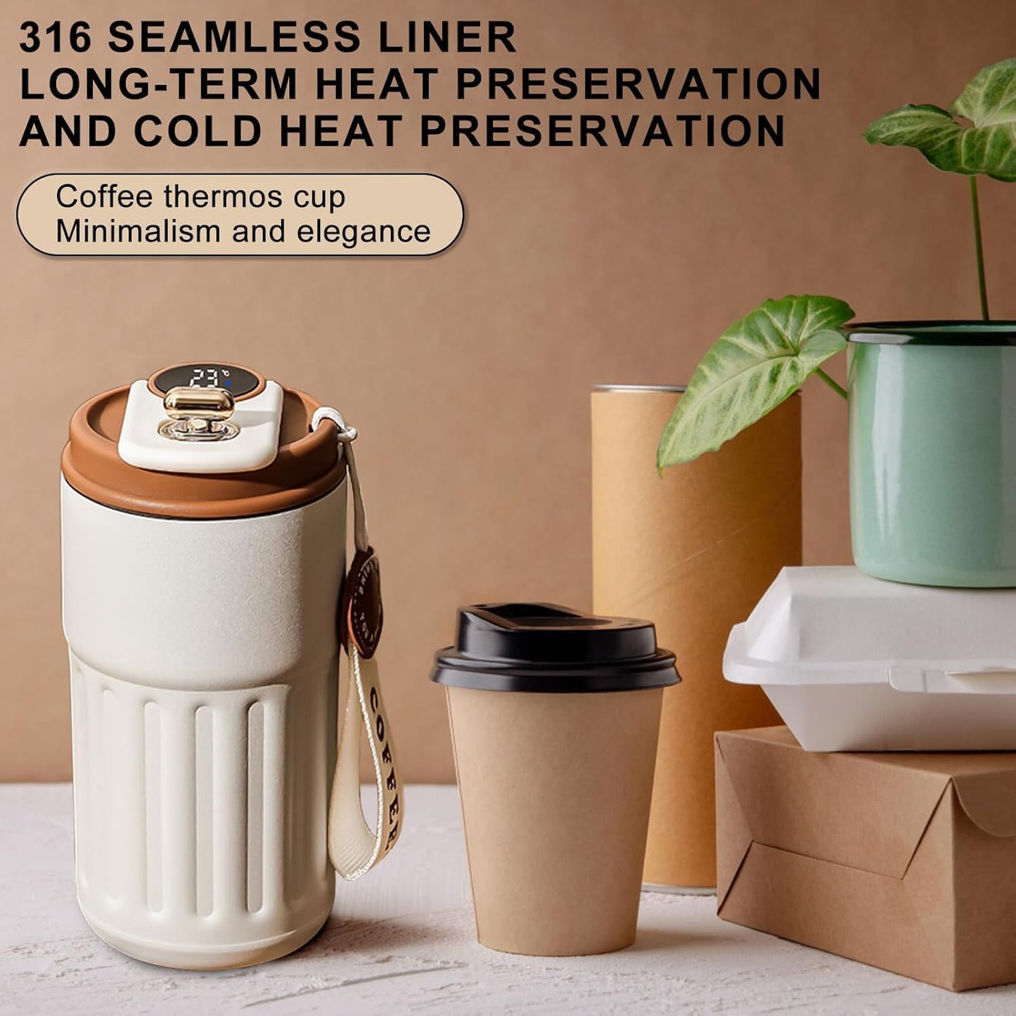 Stainless Steel Coffee Thermos with Temperature Display - 420ml
