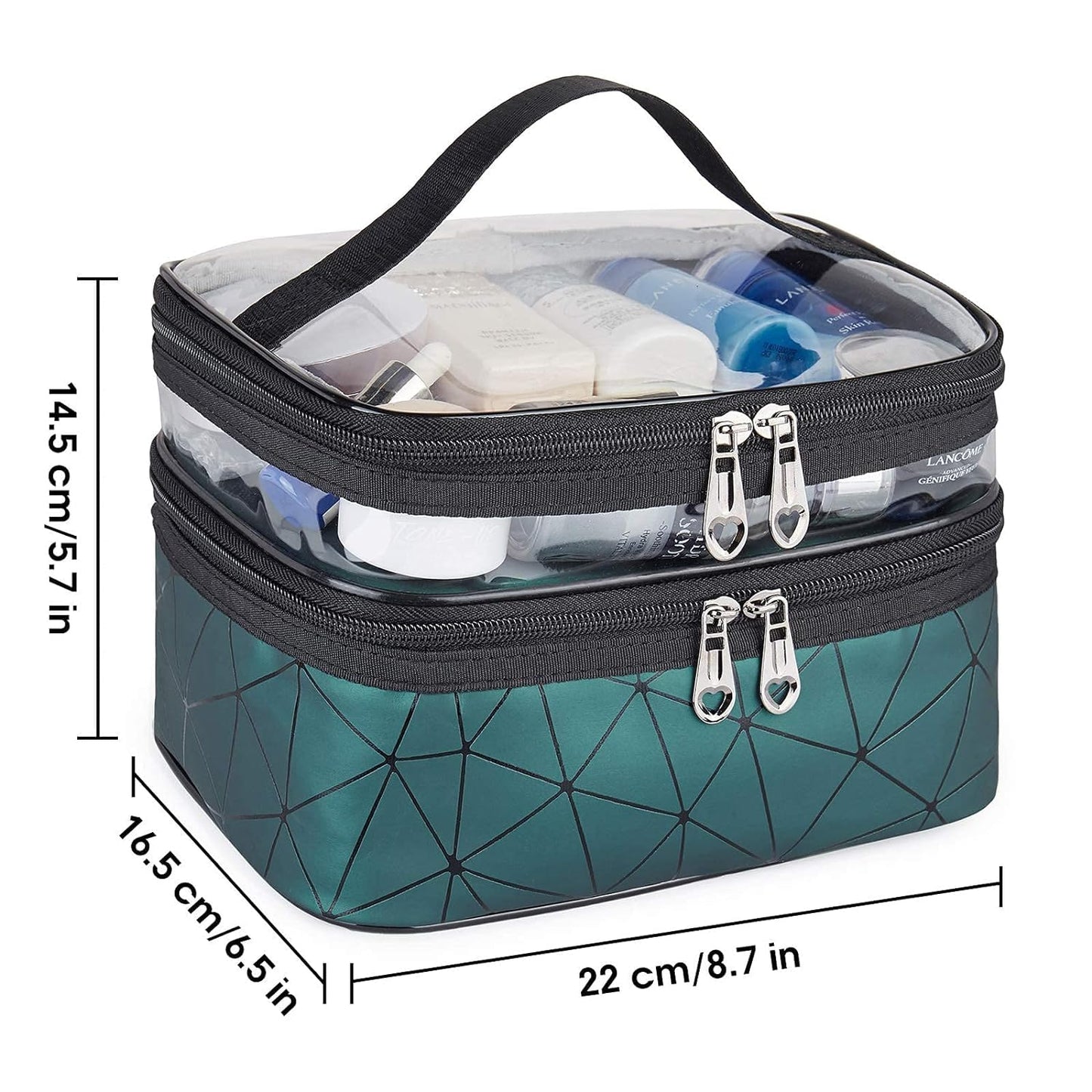 Travel Makeup Bag | Double-Layer Cosmetic Organizer with Brush Holder |