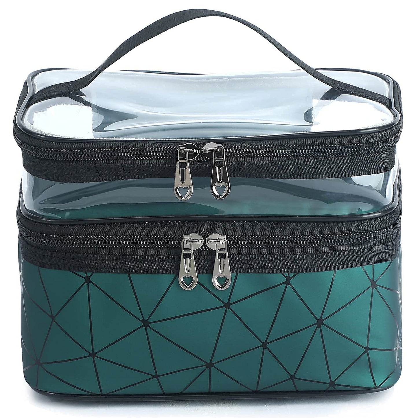 Travel Makeup Bag | Double-Layer Cosmetic Organizer with Brush Holder |