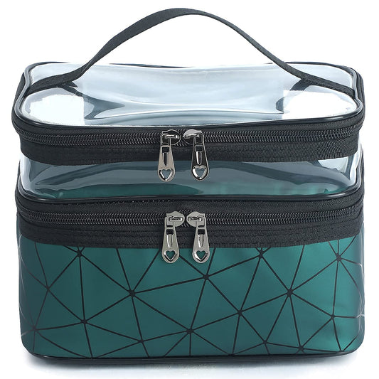 Travel Makeup Bag | Double-Layer Cosmetic Organizer with Brush Holder |