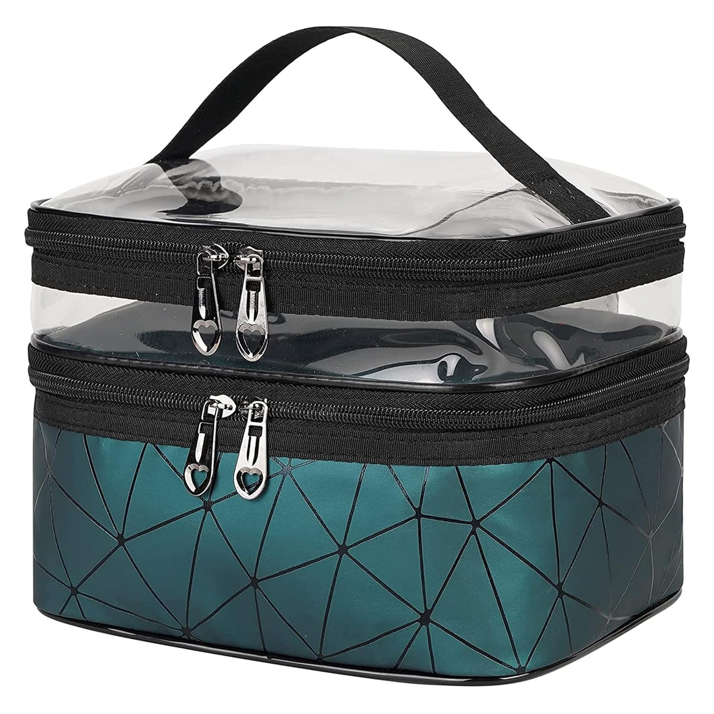 Travel Makeup Bag | Double-Layer Cosmetic Organizer with Brush Holder |