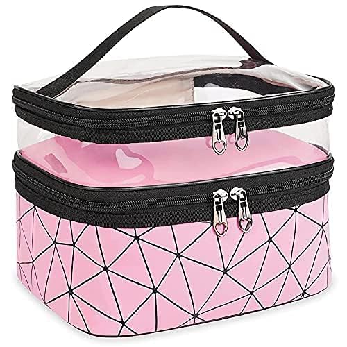 Travel Makeup Bag | Double-Layer Cosmetic Organizer with Brush Holder |