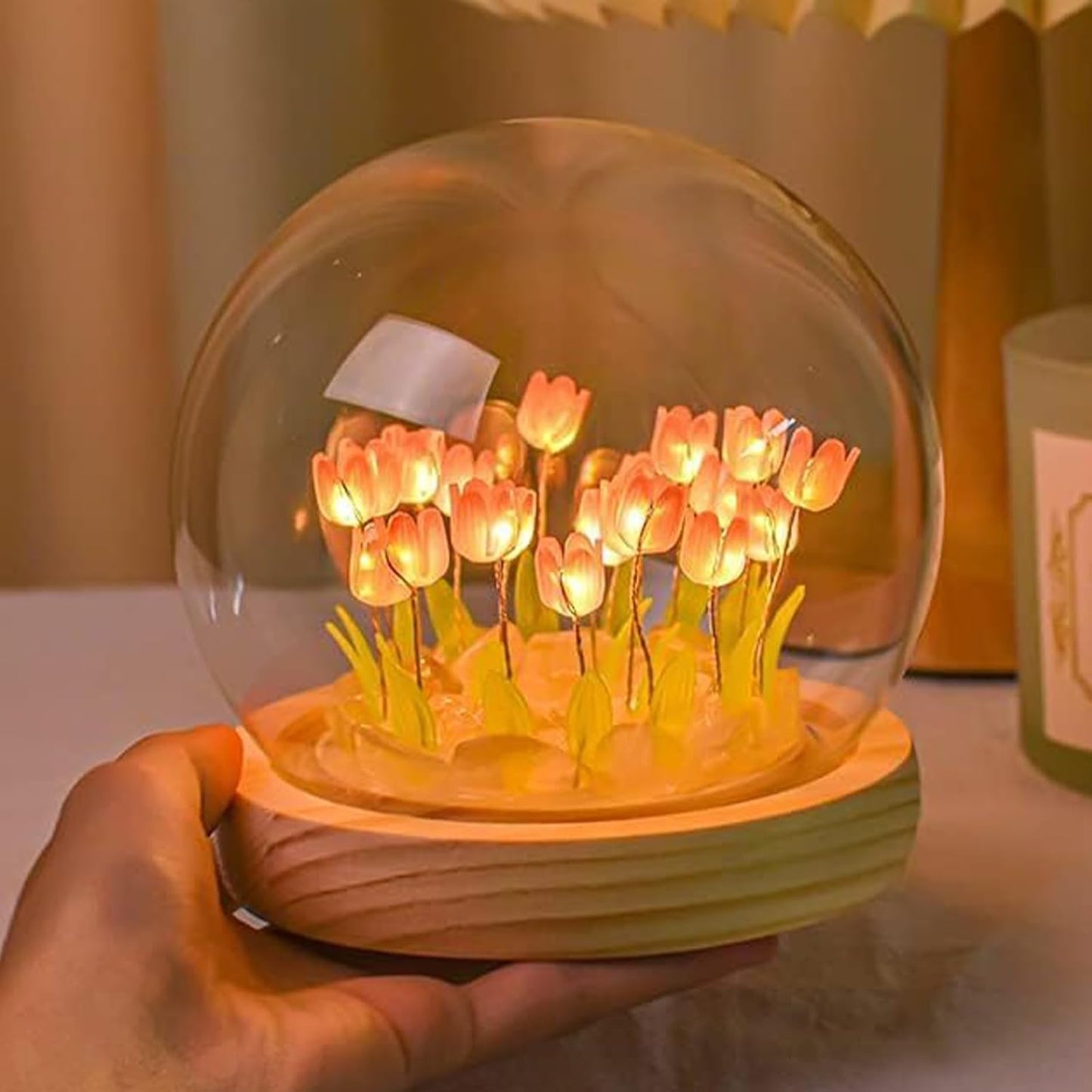 Tulip LED Night Light with Wooden Base