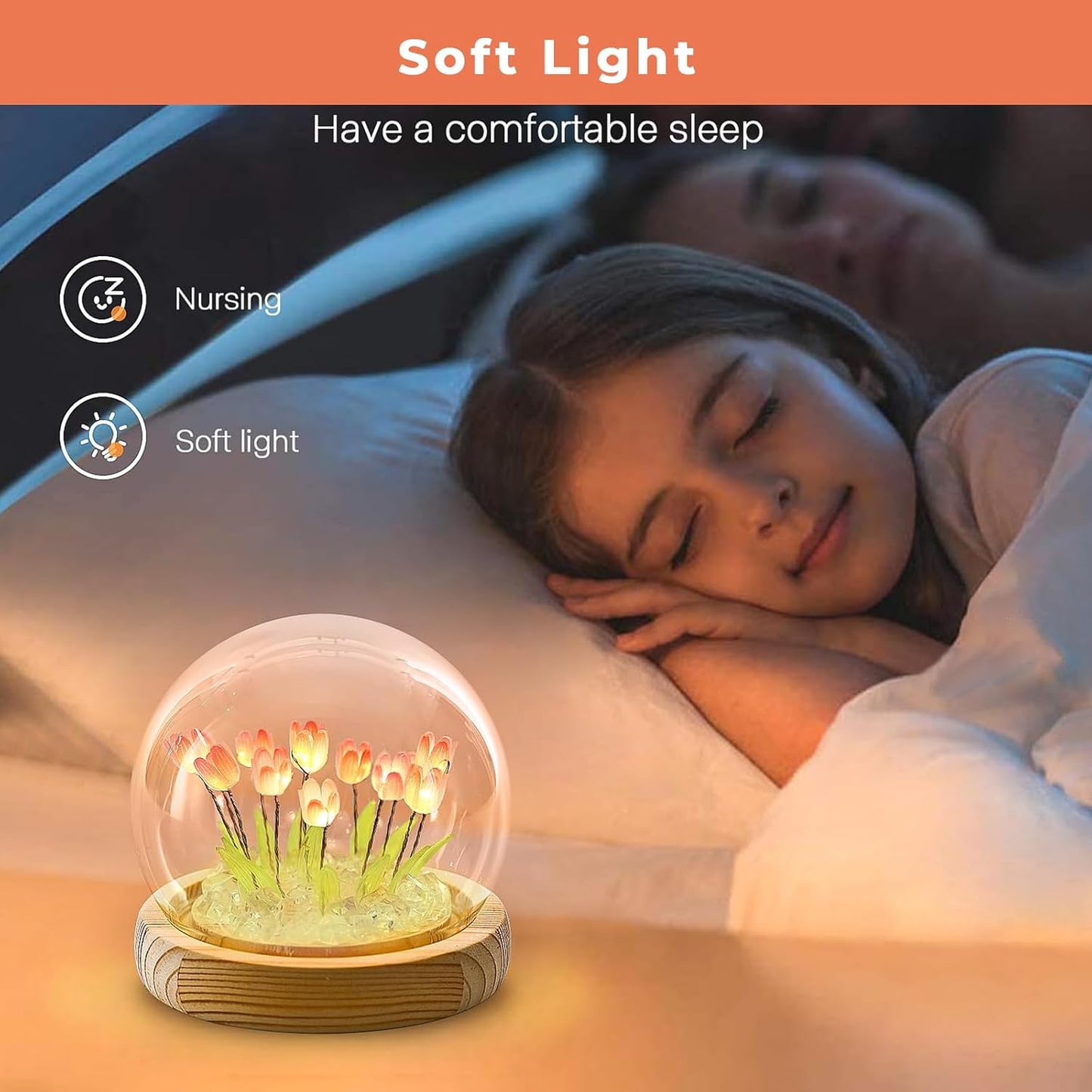 Tulip LED Night Light with Wooden Base