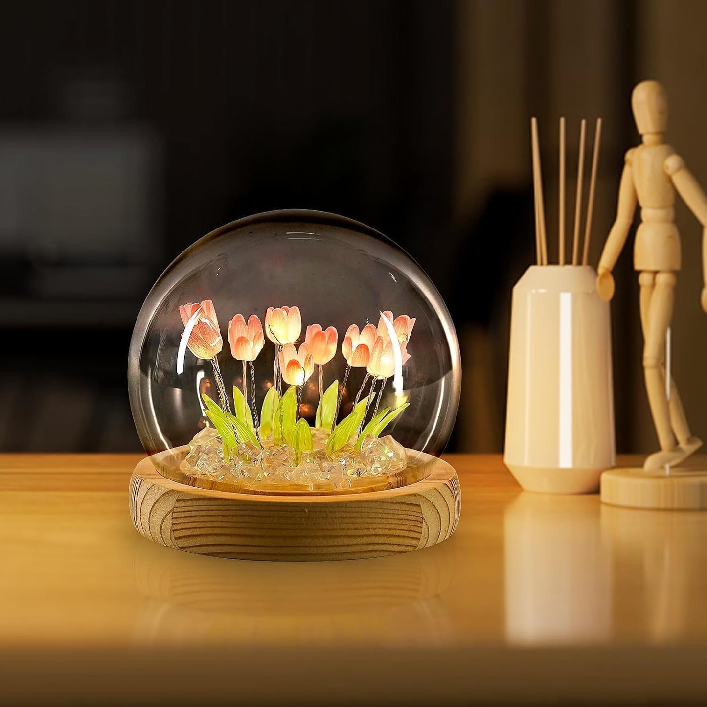 Tulip LED Night Light with Wooden Base