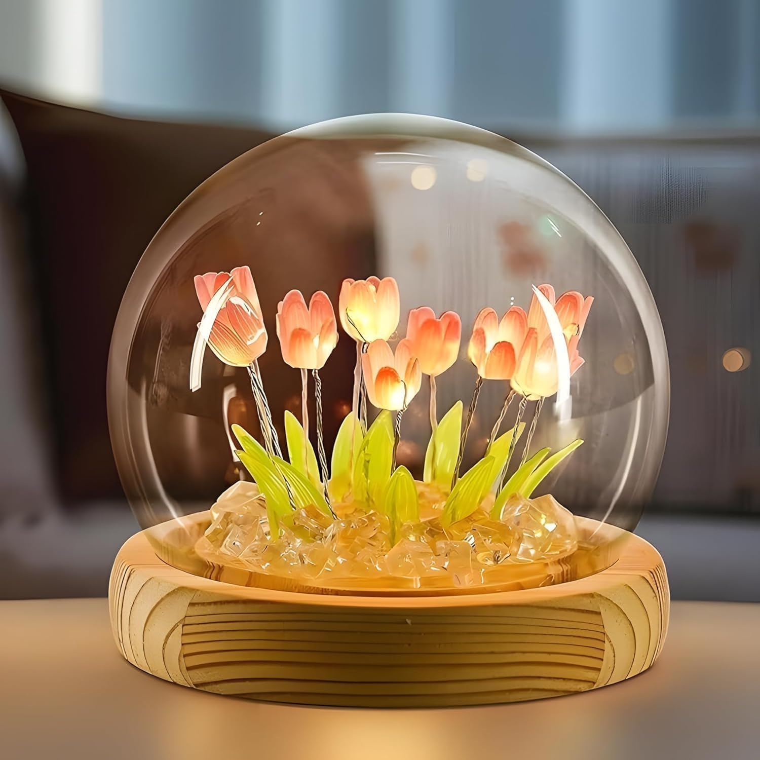 Tulip LED Night Light with Wooden Base