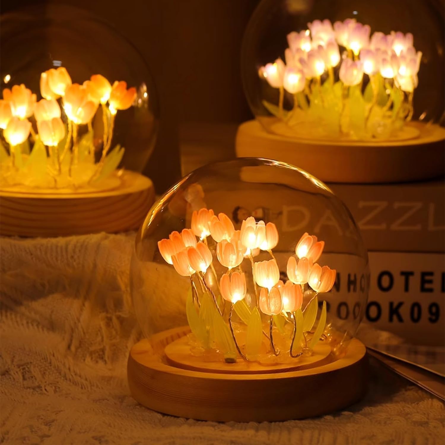 Tulip LED Night Light with Wooden Base