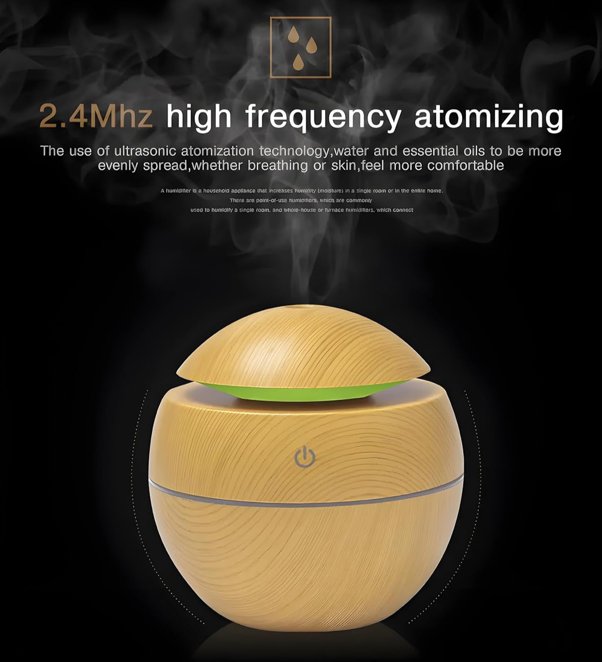 Wooden Aroma Diffuser & Cool Mist Humidifier for Home, Car & Office